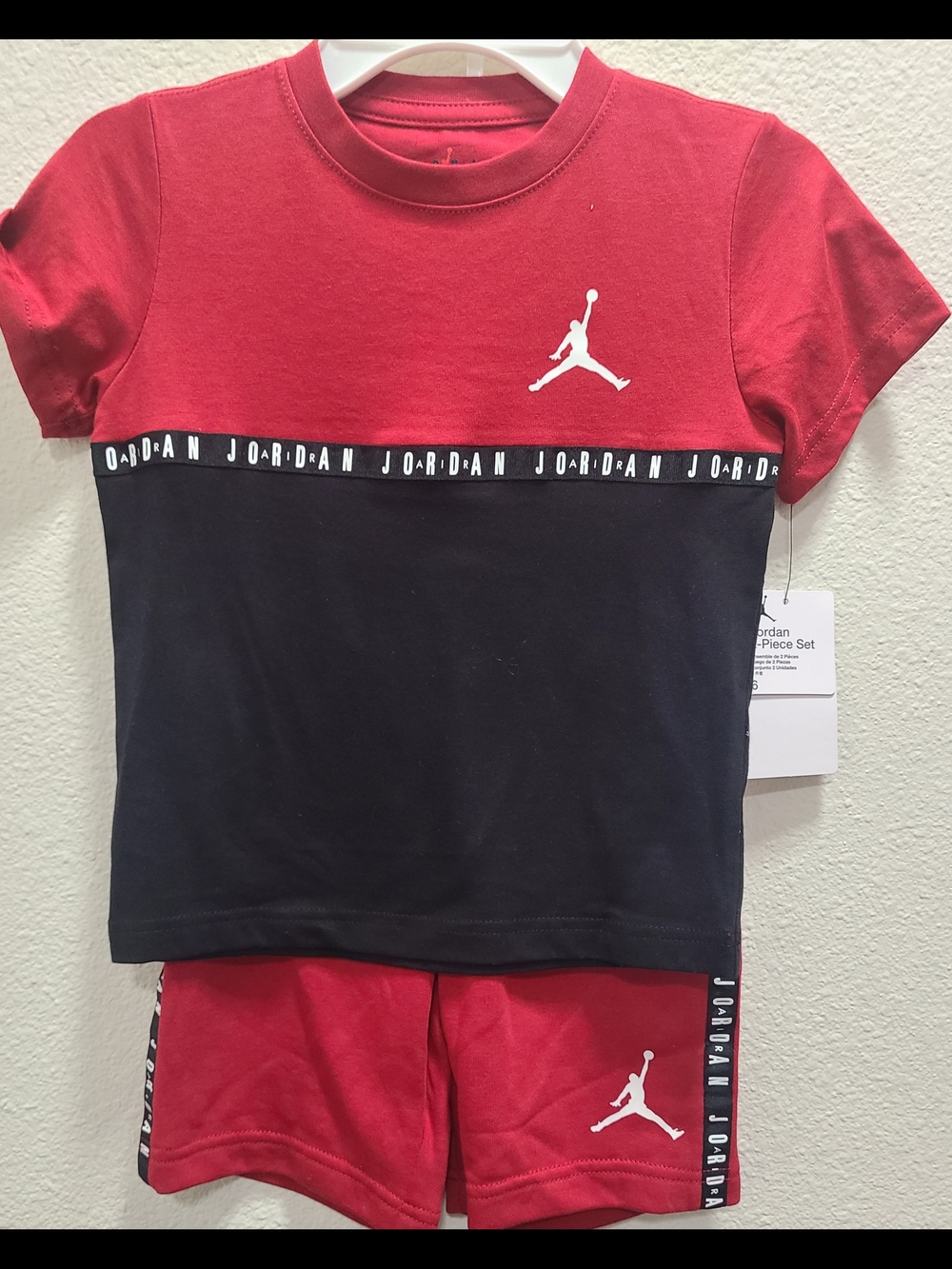 Jordan Red Black Kids Two-Piece Set with White Jumpman